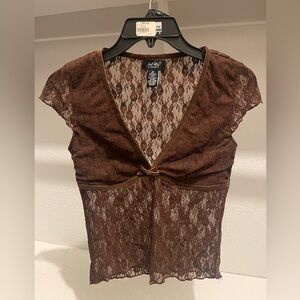 Just Polly Medium Babydoll Lace Top Whimsy Goth Y2K 90's
Fairy Grunge Brown